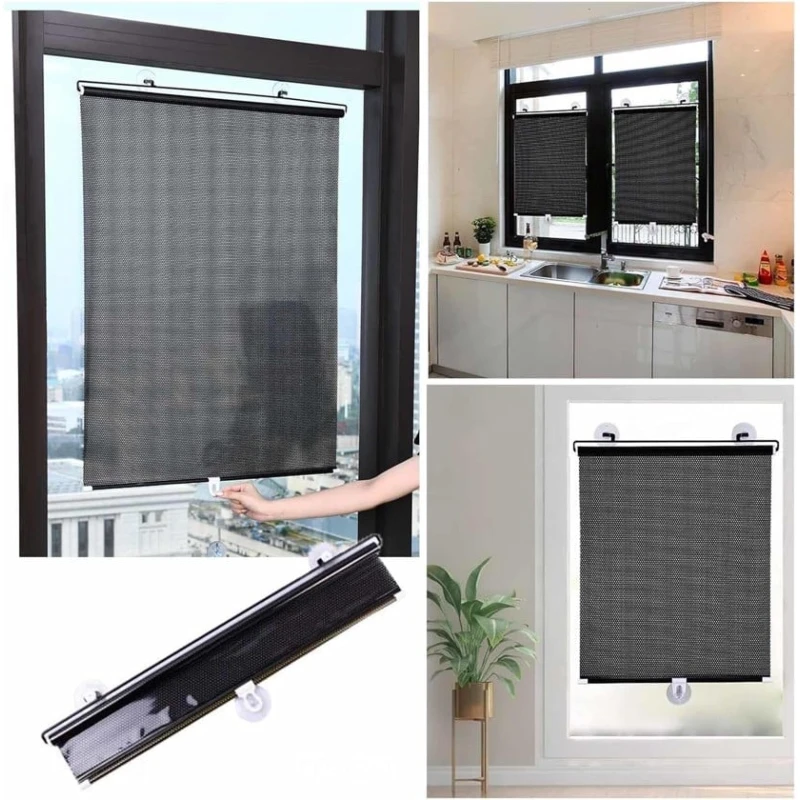 Pəncərə üçün günəşdən qoruyucu pərdə DZHTUF B0C1Y3YCF7, qara, 68x125 sm