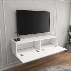 Тумба под ТВ ev_12116160, ламинат, белая, 160x35x37 см
