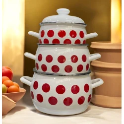 Набор кастрюль Tez-bazar-331, эмаль, белый/красный