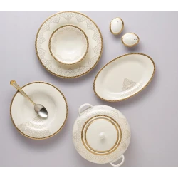 Набор столовой посуды Porland Hera 04ALM004296, 60 предметов, 12 персон, фарфор, золотистый