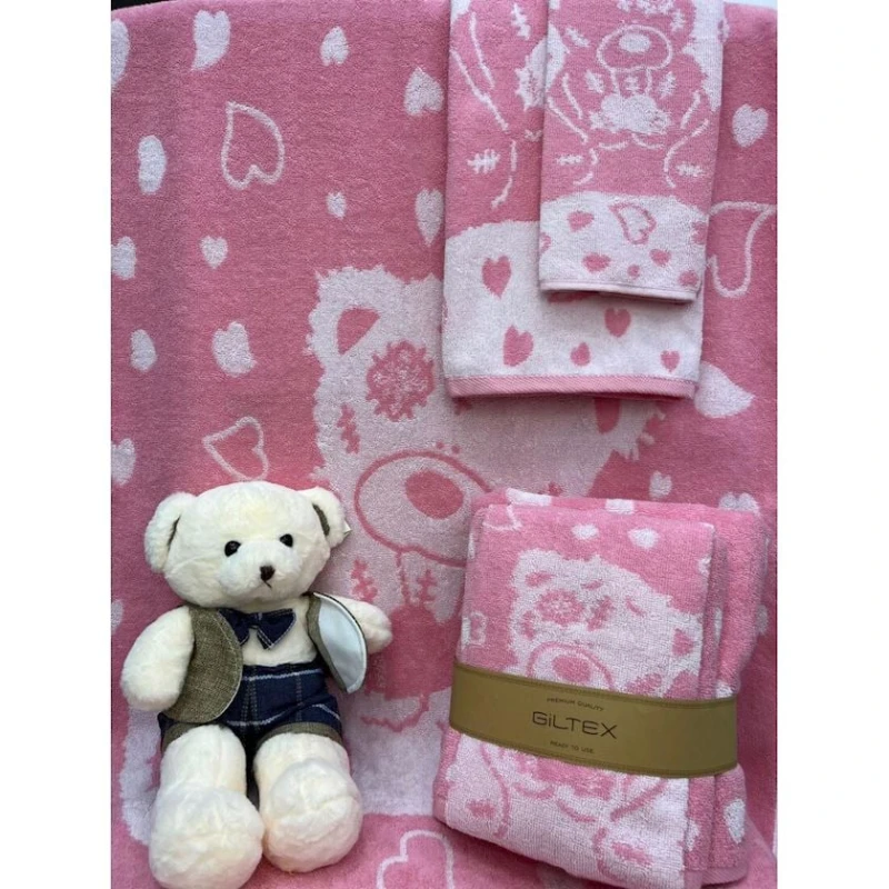 Набор полотенец детские Giltex Teddi, хлопок, 70x130/50x90/50x30 см, розовый, 3 шт Набор полотенец детские Giltex Teddi, хлопок, 70x130/50x90/50x30 см, розовый, 3 шт