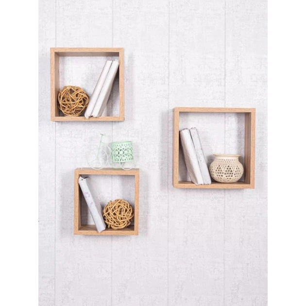 Набор настенных полок Art Mebel 127, ламинат, 3 шт, 30х30x9/27x27x9/24x24x9 см, бежевая