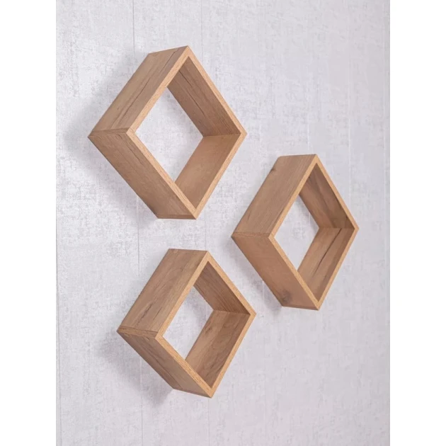 Набор настенных полок Art Mebel 127, ламинат, 3 шт, 30х30x9/27x27x9/24x24x9 см, бежевая