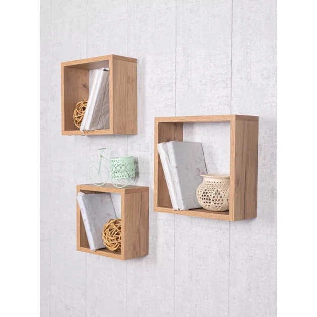 Набор настенных полок Art Mebel 127, ламинат, 3 шт, 30х30x9/27x27x9/24x24x9 см, бежевая