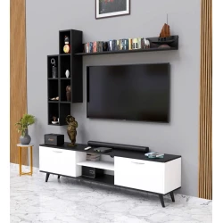 Тумба под ТВ ev_12116103, ЛДСП, белая/черная, 180x35x51 см