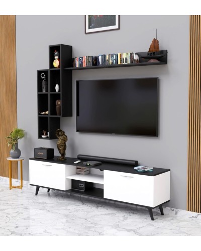 TV üçün tumba ev_12116103, LDSP, ağ/qara, 180x35x51 sm