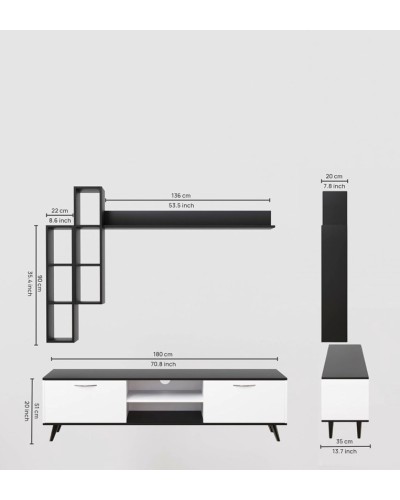 TV üçün tumba ev_12116103, LDSP, ağ/qara, 180x35x51 sm