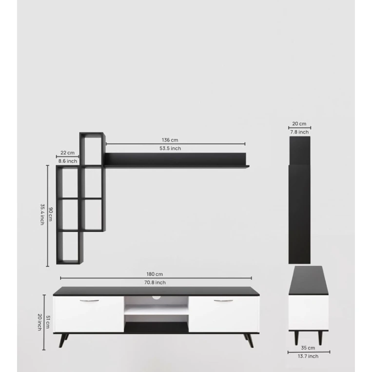 TV üçün tumba ev_12116103, LDSP, ağ/qara, 180x35x51 sm TV üçün tumba ev_12116103, LDSP, ağ/qara, 180x35x51 sm