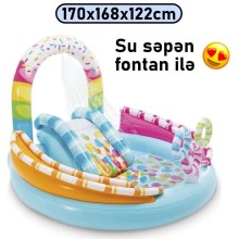 Şişmə hovuz Intex 165TX57144, 170x168x122 sm, dairə, 165 l, rəngarəng, su səpən və sürüşmə təpəcik ilə - 165TX57144