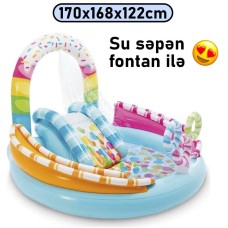 Şişmə hovuz Intex 165TX57144, 170x168x122 sm, dairə, 165 l, rəngarəng, su səpən və sürüşmə təpəcik ilə - 165TX57144