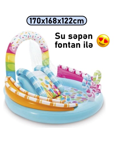 Şişmə hovuz Intex 165TX57144, 170x168x122 sm, dairə, 165 l, rəngarəng, su səpən və sürüşmə təpəcik ilə - 165TX57144