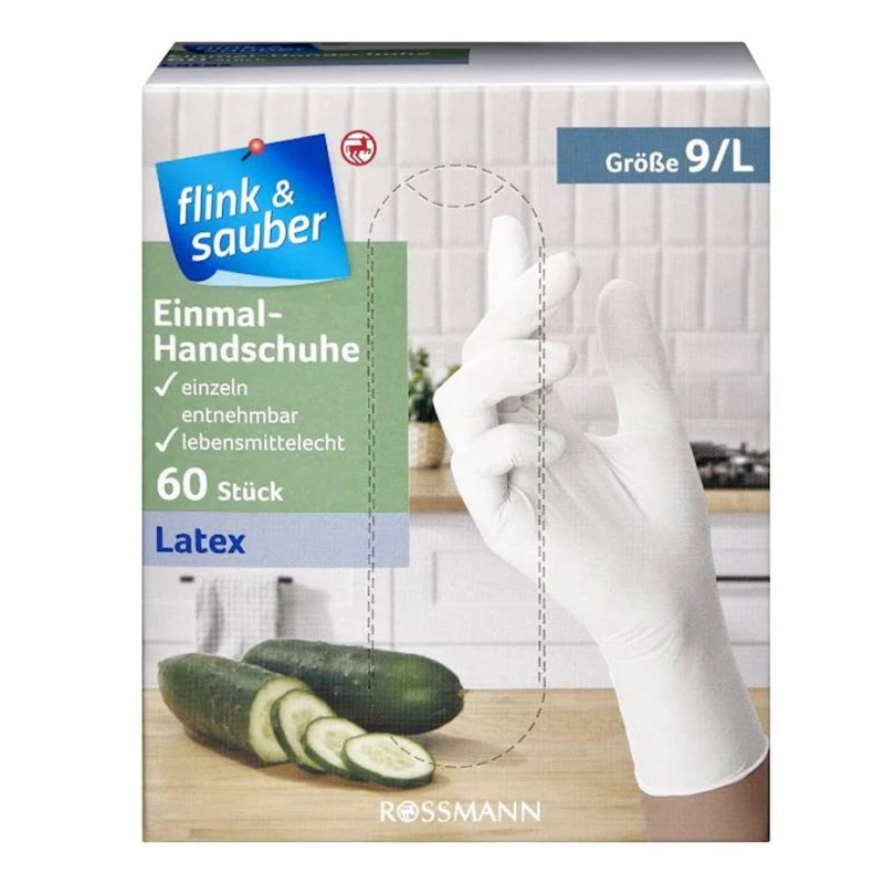 Məişət əlcəyi dəsti Flink & Sauber L ölçü, 60 əd, lateks, ağ