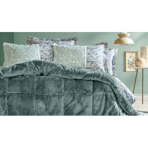Комплект постельного белья Yataş Lesly Triola, одеяло 195x215 см, простыня 160x200 см, наволочки 50x70 см 2 шт, двуспальный, хлопок/полиэстер, Yeşil