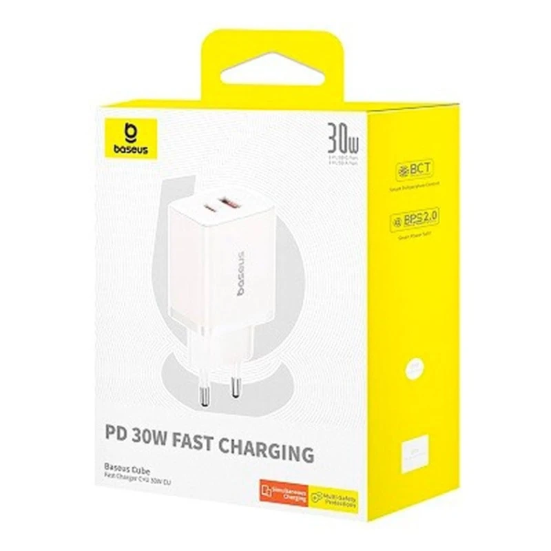 Сетевое зарядное устройство Baseus Cube Fast Charger C+U 30 W, Белый