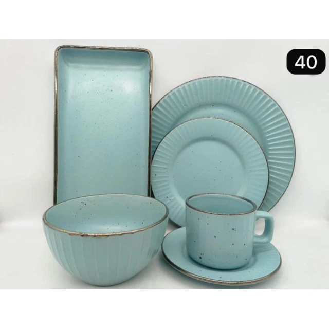 Набор столовой посуды 911miv, керамика, голубой/золотистый, 4 персон, 21 предметов