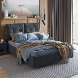 Двуспальная кровать Art_ikili_yataq 47, ламинат, серая, 200x200x120 см