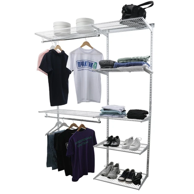 Вешалка с полками Praktik Home Optima G150, гардеробная система, белая Вешалка с полками Praktik Home Optima G150, гардеробная система, белая