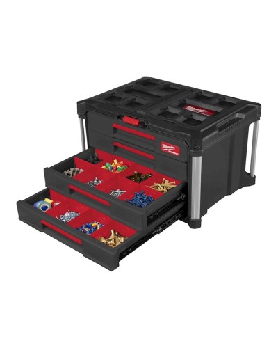 Qutu-araba Milwaukee Packout 4 Drawer, 560x410x360 mm, qara/qırmızı