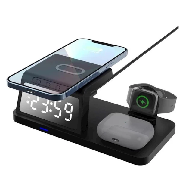 Simsiz enerji toplama cihazı 4in1 with LED Clock Display Black