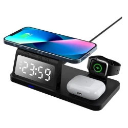 Simsiz enerji toplama cihazı 4in1 with LED Clock Display Black
