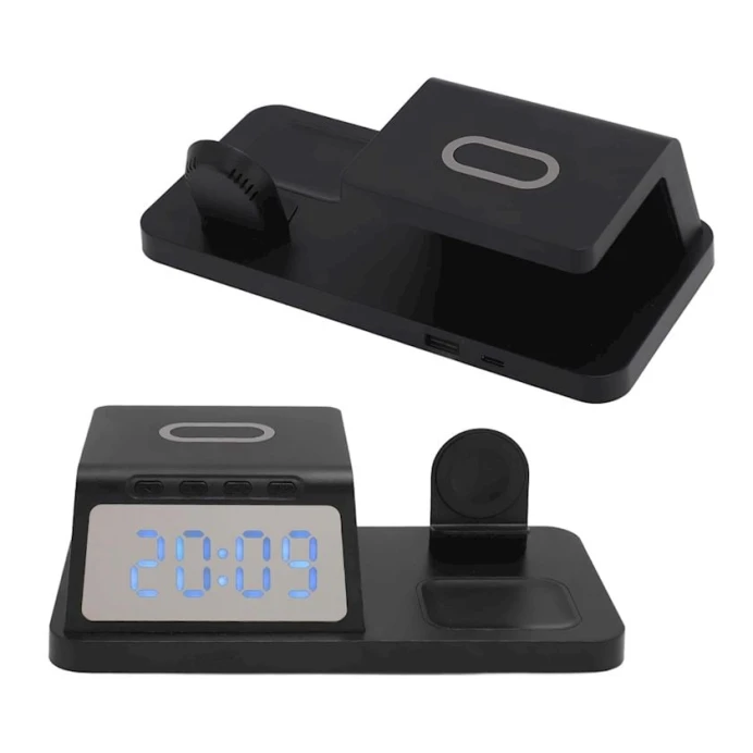 Simsiz enerji toplama cihazı 4in1 with LED Clock Display Black