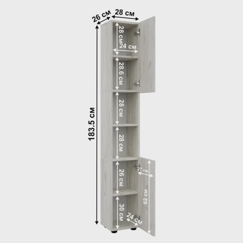 Шкаф-пенал для ванной Letta 3563_Letta25BathPenDC, 26x28x183 см