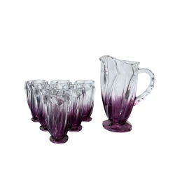 Набор для напитков с графином 00400, 7 предметов, стекло, розовый, 14.5x7 см, 23.5x12.5 см