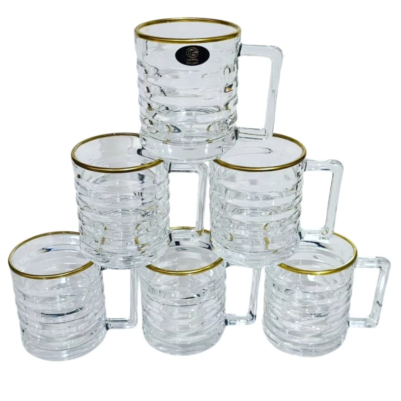 Набор чашек Gallery Home GLR-121, прозрачный/золотистый, 6 шт Набор чашек Gallery Home GLR-121, прозрачный/золотистый, 6 шт