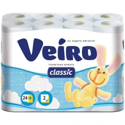 Tualet kağızı Veiro Classic, 2 qat, 24 rulon, ağ
