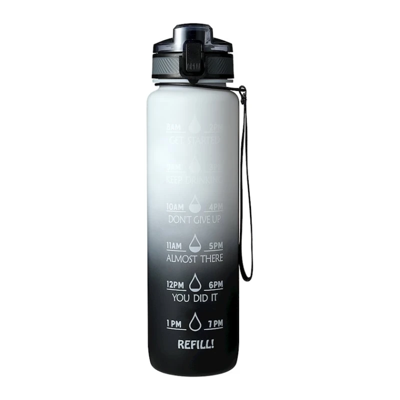 İdman su qabı Miniso Gradient Series Cool Water Bottle with Strap for Sports Black & White, 1000 ml