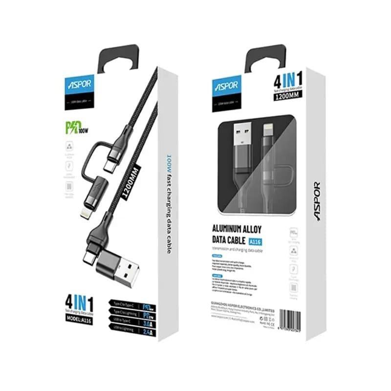 Кабель Aspor USB PD 4в1 100 Вт Кабель Aspor USB PD 4в1 100 Вт