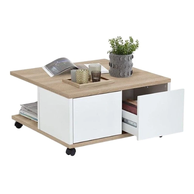 Журнальный стол Art-93, 70x70x35 см, ламинат, светло коричневый/белый Журнальный стол Art-93, 70x70x35 см, ламинат, светло коричневый/белый