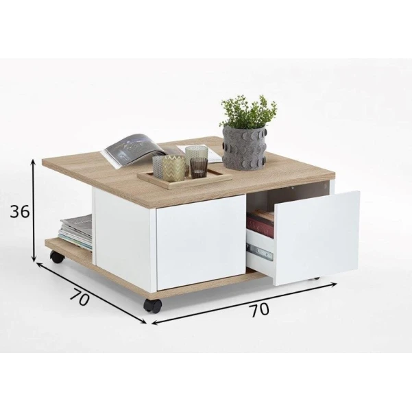 Журнальный стол Art-93, 70x70x35 см, ламинат, светло коричневый/белый Журнальный стол Art-93, 70x70x35 см, ламинат, светло коричневый/белый