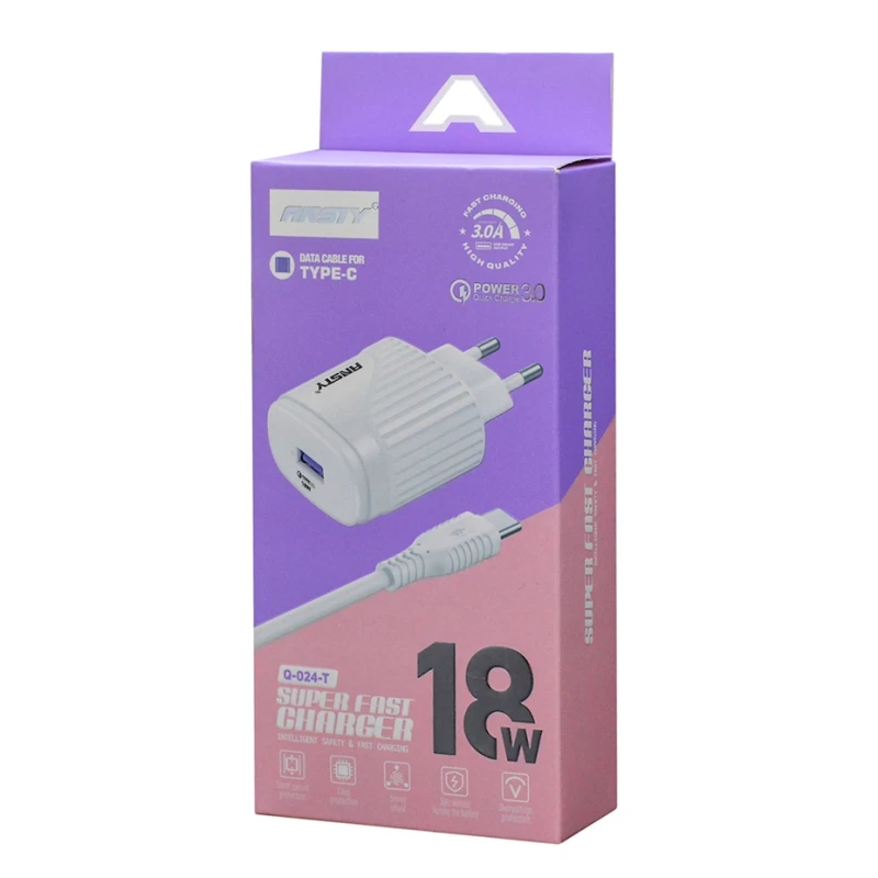 Сетевое зарядное устройство Ansty Q-024-T with Type-C 2in1 3A 18W White Сетевое зарядное устройство Ansty Q-024-T with Type-C 2in1 3A 18W White