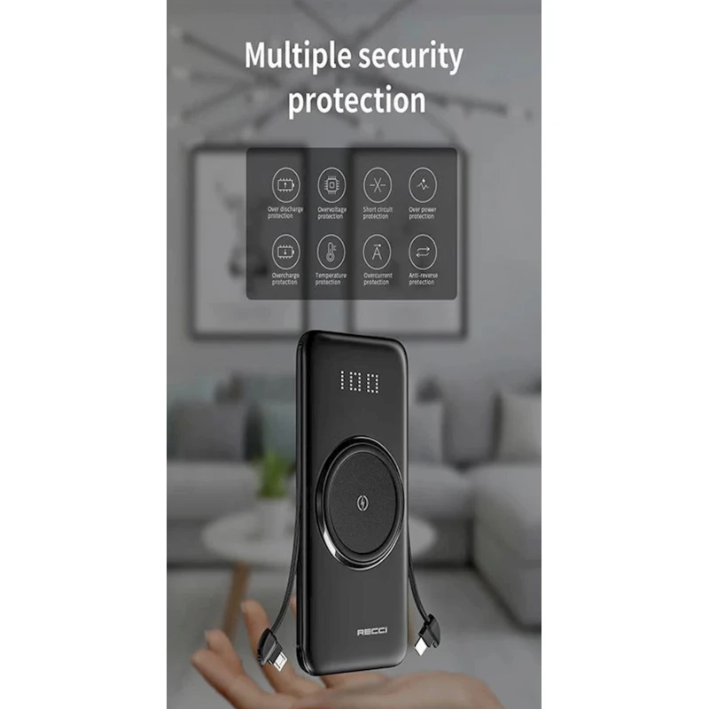 Внешний аккумулятор Recci Cable+Wireless RPB-N28 10000 mAh Black Внешний аккумулятор Recci Cable+Wireless RPB-N28 10000 mAh Black