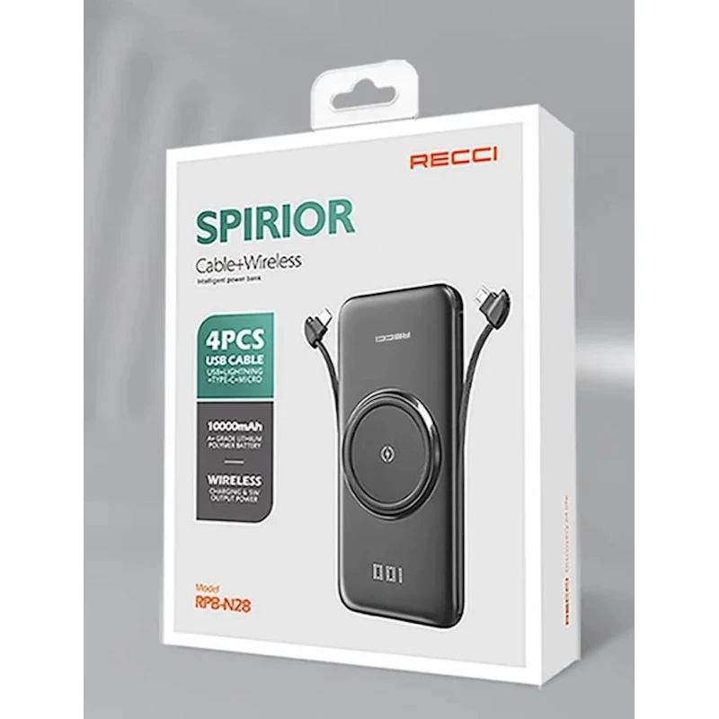 Внешний аккумулятор Recci Cable+Wireless RPB-N28 10000 mAh Black Внешний аккумулятор Recci Cable+Wireless RPB-N28 10000 mAh Black