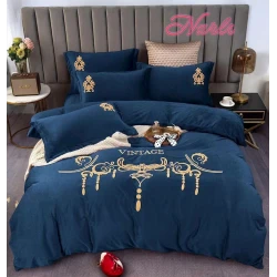 Комплект постельного белья Narlı 000433, пододеяльник 200x230 см, простыня 245x250 см, наволочка 50х70 см, евро, велюр, синий