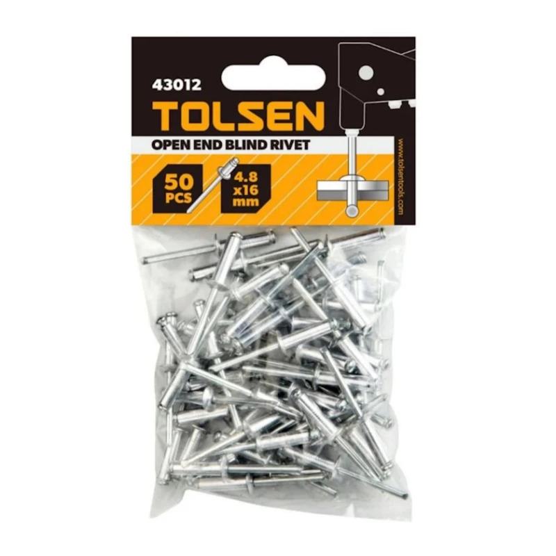 Заклепки Tolsen 43012, сталь, 4.8x16 мм, 50 шт Заклепки Tolsen 43012, сталь, 4.8x16 мм, 50 шт
