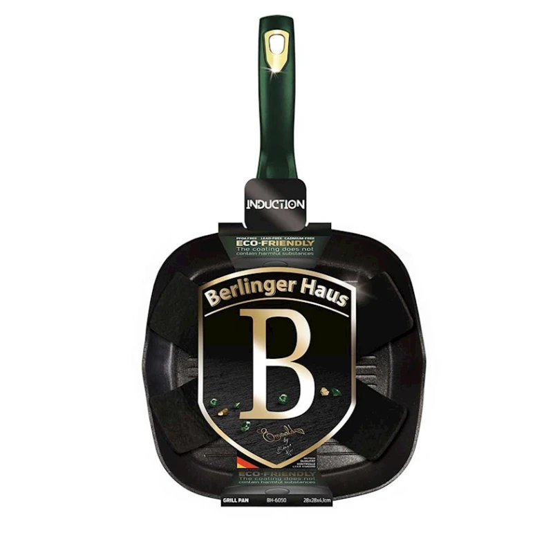 Сковородка-гриль Berlinger Haus Emerald Collection BH-6050, 28 см, алюминий, трехслойное антипригарное мраморное покрытие, зеленая Сковородка-гриль Berlinger Haus Emerald Collection BH-6050, 28 см, алюминий, трехслойное антипригарное мраморное покрытие, зеленая