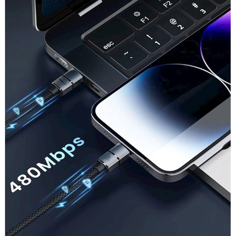 Кабель Recci RS12CL Type-C To Lightning, 2 м, Black