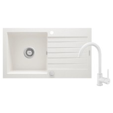 Qarışdırıcı ilə mətbəx çanağı Deante Zorba ZQZ VA113, 44x76 sm, qranit, ağ