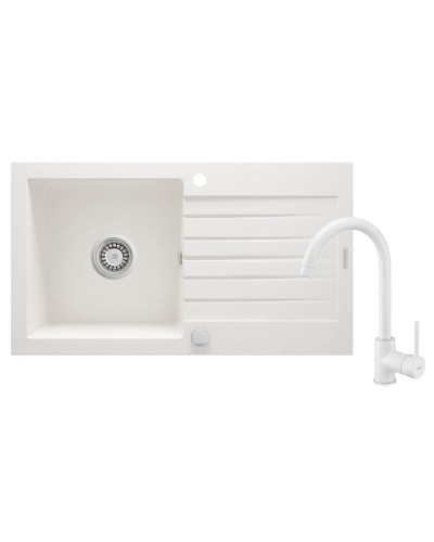 Qarışdırıcı ilə mətbəx çanağı Deante Zorba ZQZ VA113, 44x76 sm, qranit, ağ