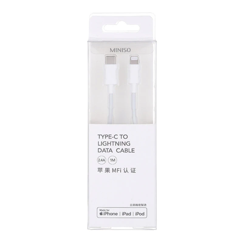 Кабель Miniso Au Fast Charge Charge & Sync Type-C To Lightning White, 1 м