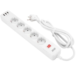 Удлинитель 2E SP515M2USBWH 2 м, 5-розеточный, 3xUSB-A, White