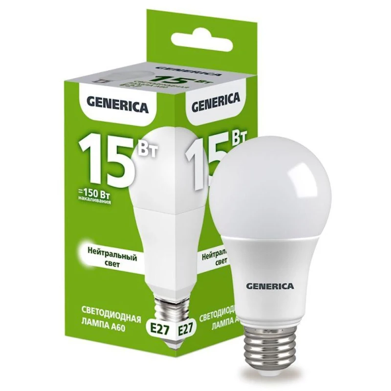 Светодиодная лампа Generica A60 E27 15W 4000K Светодиодная лампа Generica A60 E27 15W 4000K