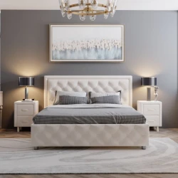 Полутороспальная кровать Art_ikili_yataq 25, ламинат, бежевая, 200x160x120 см