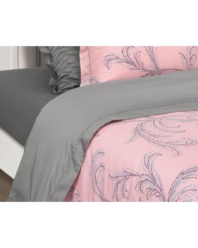 Yataq dəsti Артпостель Жюли, yorğan üzü 175x215 sm, mələfə 220x240 sm, yastıq üzü 50x70/70x70 sm, ikinəfərlik, mako-satin, boz/çəhrayı