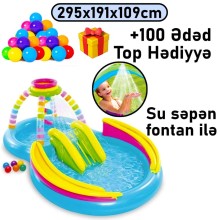 Şişmə hovuz Intex, su təpəciyi və su səpən ilə, çoxgüşəli, 295x191x109 sm, həcm 374 l, 374TX56137T100, rəngarəng - 374TX56137T100
