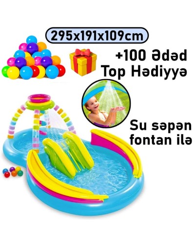 Şişmə hovuz Intex, su təpəciyi və su səpən ilə, çoxgüşəli, 295x191x109 sm, həcm 374 l, 374TX56137T100, rəngarəng - 374TX56137T100