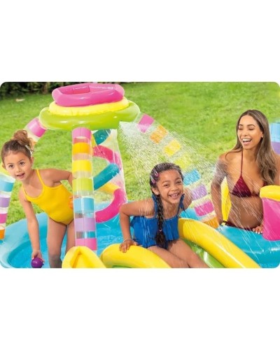Şişmə hovuz Intex, su təpəciyi və su səpən ilə, çoxgüşəli, 295x191x109 sm, həcm 374 l, 374TX56137T100, rəngarəng - 374TX56137T100